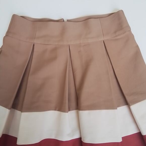 Zara Womens Skirt M Pink Black Beige Color Block Canvas pleated Mini Zipper - Picture 4 of 9